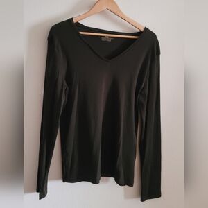 Jones New York Cotton Vneck Long Sleeve, Women's XL, Chocolate Brown